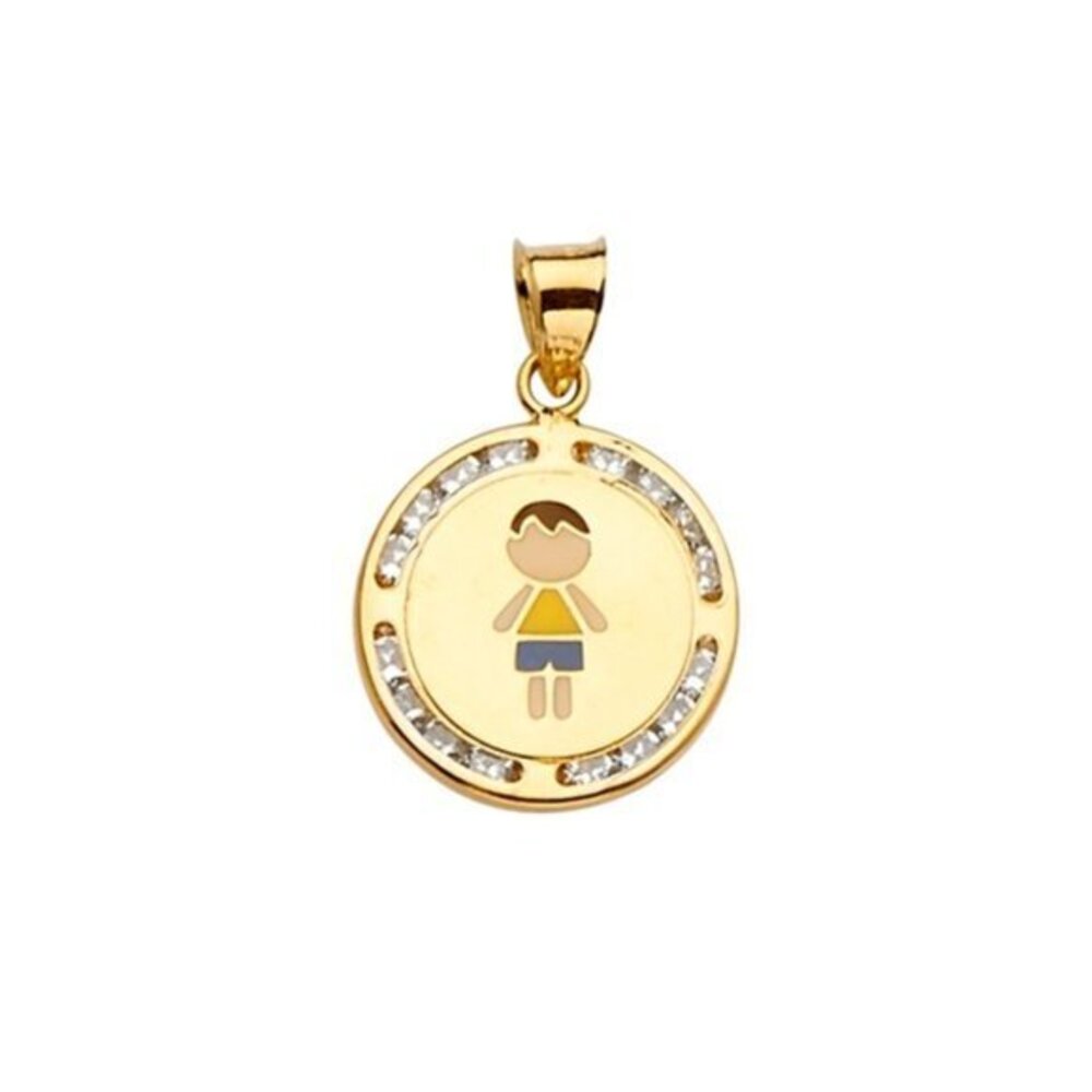 14K Yellow Gold CZ Enamel Boy Pendant